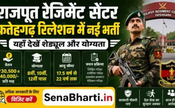 Rajput Regiment Centre Fatehgarh Relation Bharti 2026: राजपूत रेजिमेंट सेंटर फतेहगढ़ भर्ती, यहाँ देखें शेड्यूल और योग्यता Rajput Regiment Centre Fatehgarh Relation Bharti
