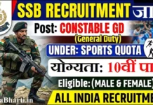 SSB Sport Quota Bharti 2026: सशस्त्र सीमा बल में कांस्टेबल जीडी के 404 पदों पर सीधी भर्ती SSB Sport Quota Bharti